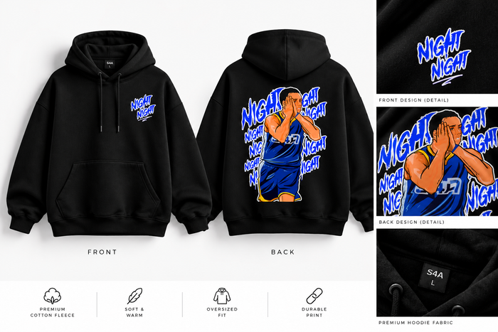 S4A Night Night black oversized hoodie front and back design mockup