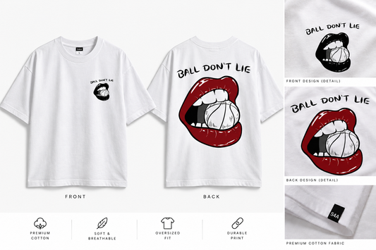 S4A Ball Don't Lie white oversized T-shirt front and back mockup