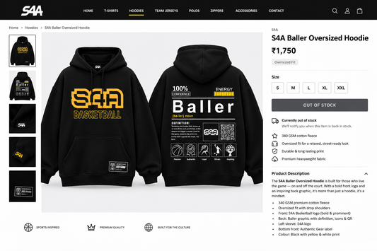 S4A Baller black oversized hoodie product mockup front and back