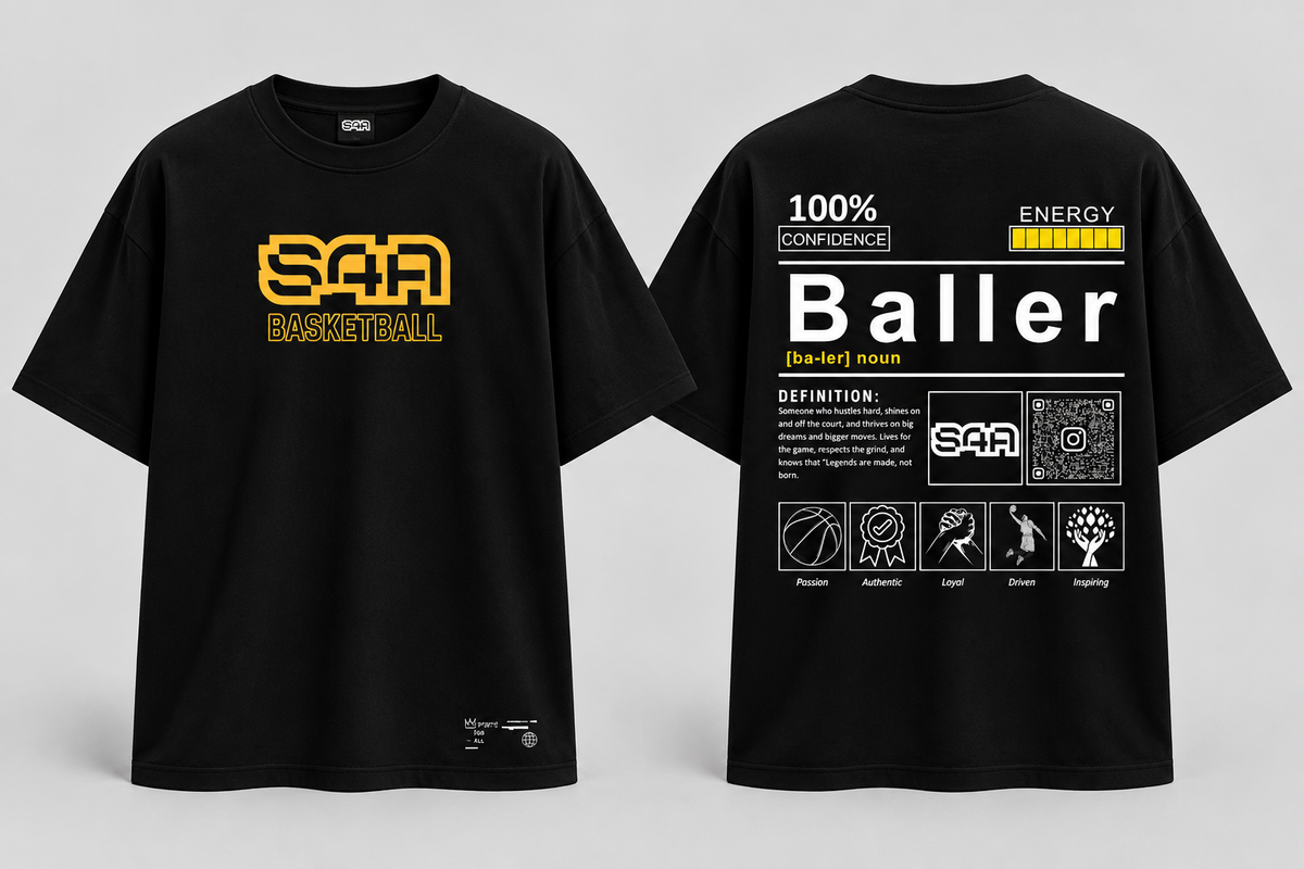 S4A Baller oversized black T-shirt front and back